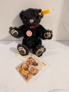 Steiff Black Alpaca Classic Teddy Bear With Red Collar 027703